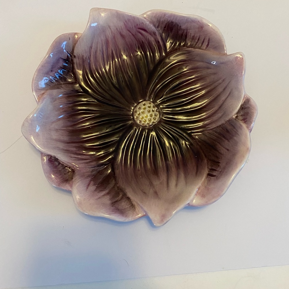 Purple  Flower Design Plate Approx 8" Floral Pillar Plate Ceramic Multi Use.